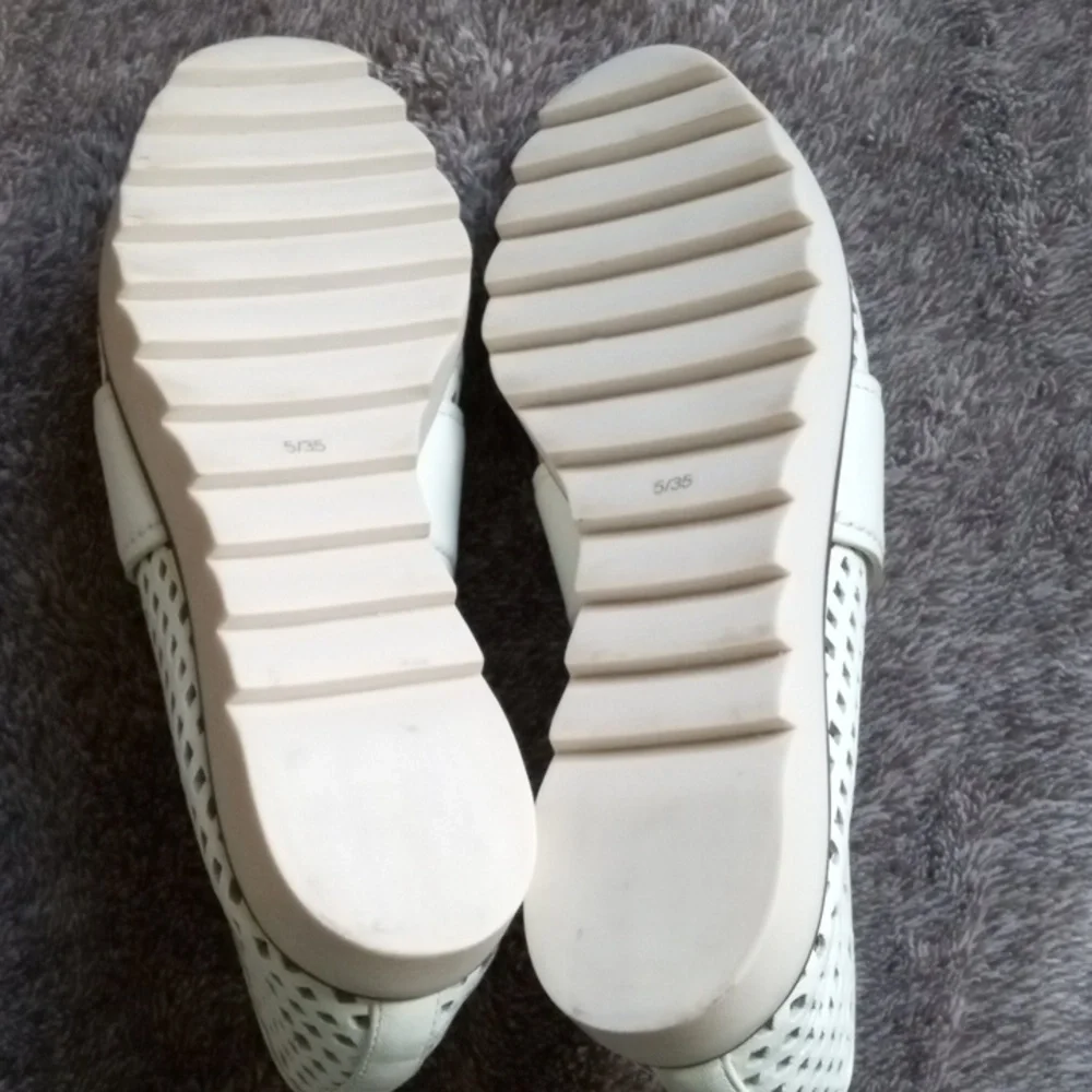 Mercedes Castillo cream perforated loafer with brown trim